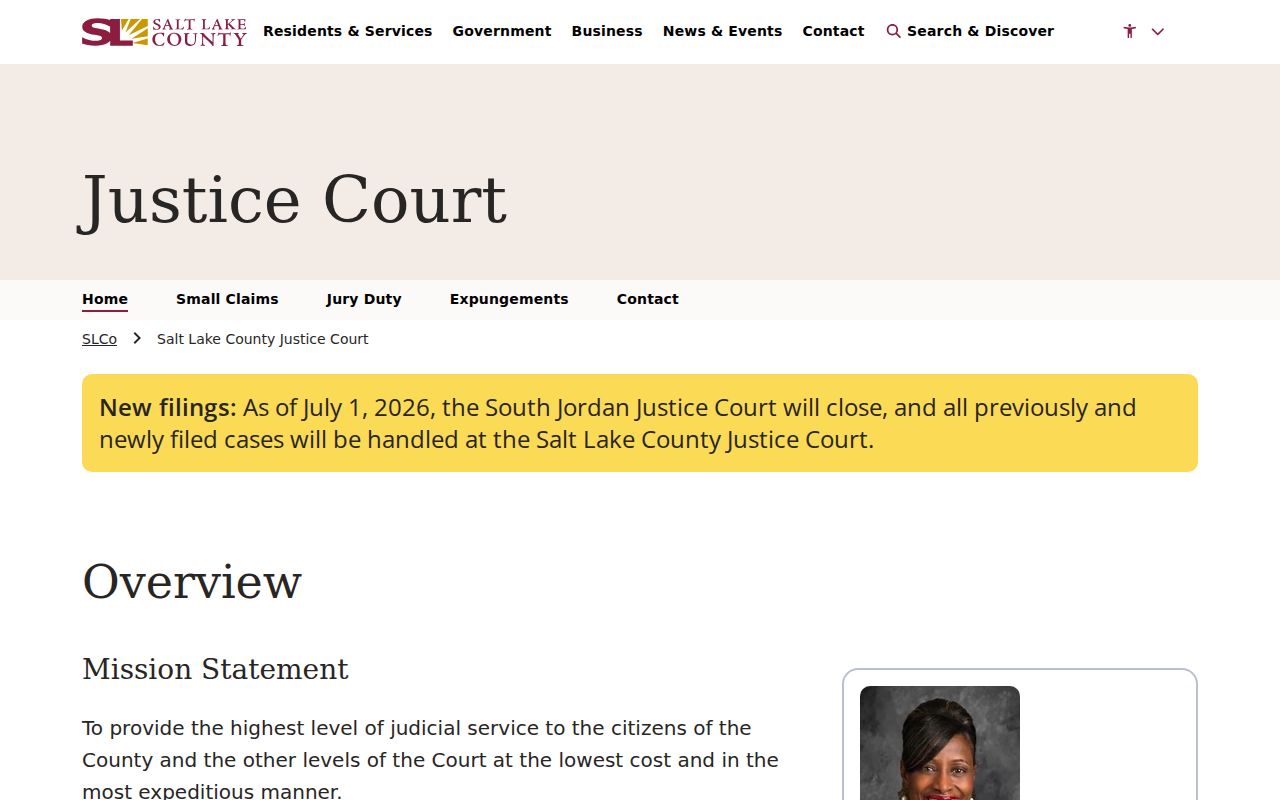 Salt Lake County Justice Court schedule jurisdiction