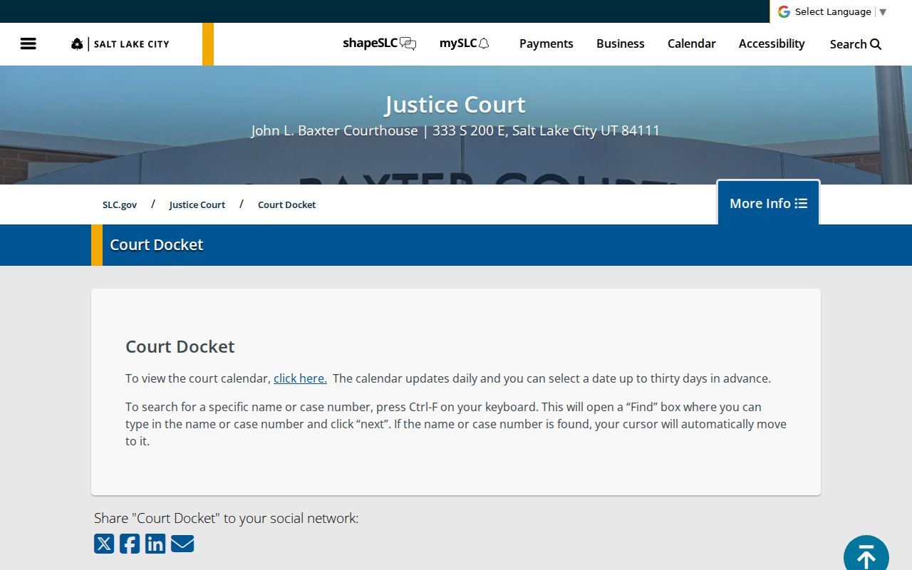 Salt Lake County traffic court daily calendar instructions