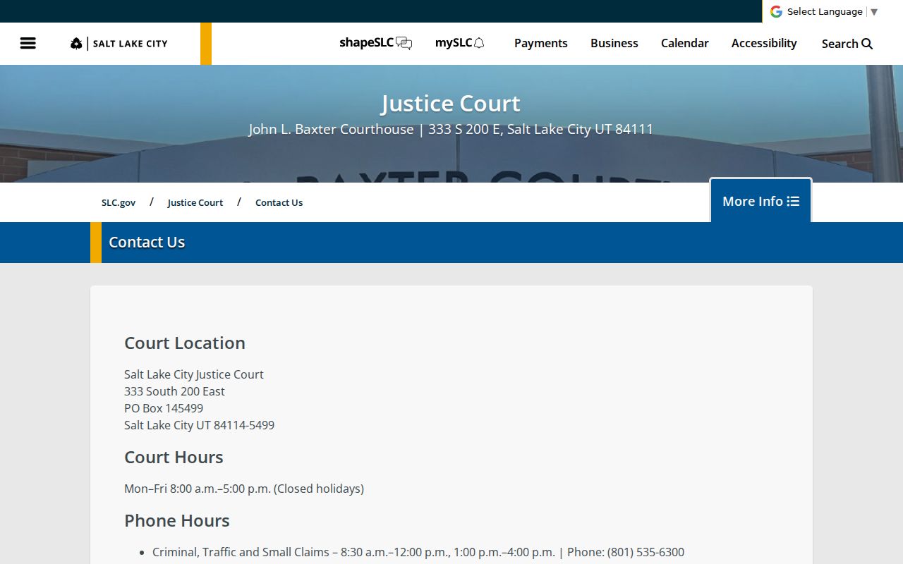 Salt Lake County traffic court hours and phone routing