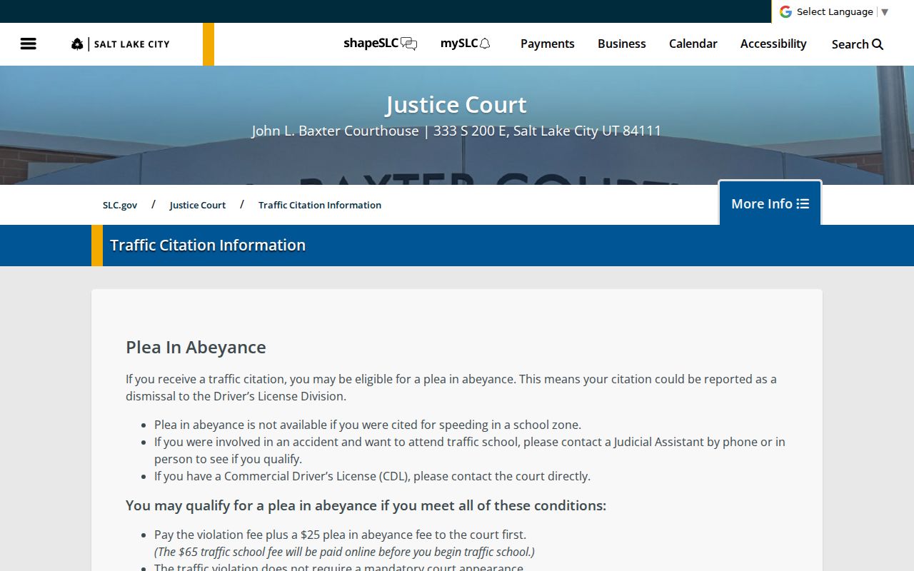Salt Lake County traffic court school eligibility and fees