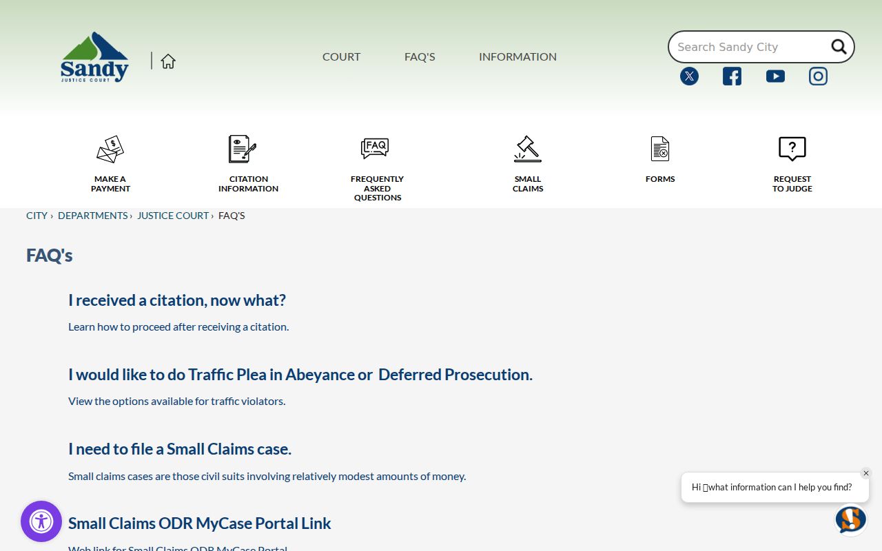 Salt Lake County Sandy court records FAQ headings for traffic Webex small claims and appeals