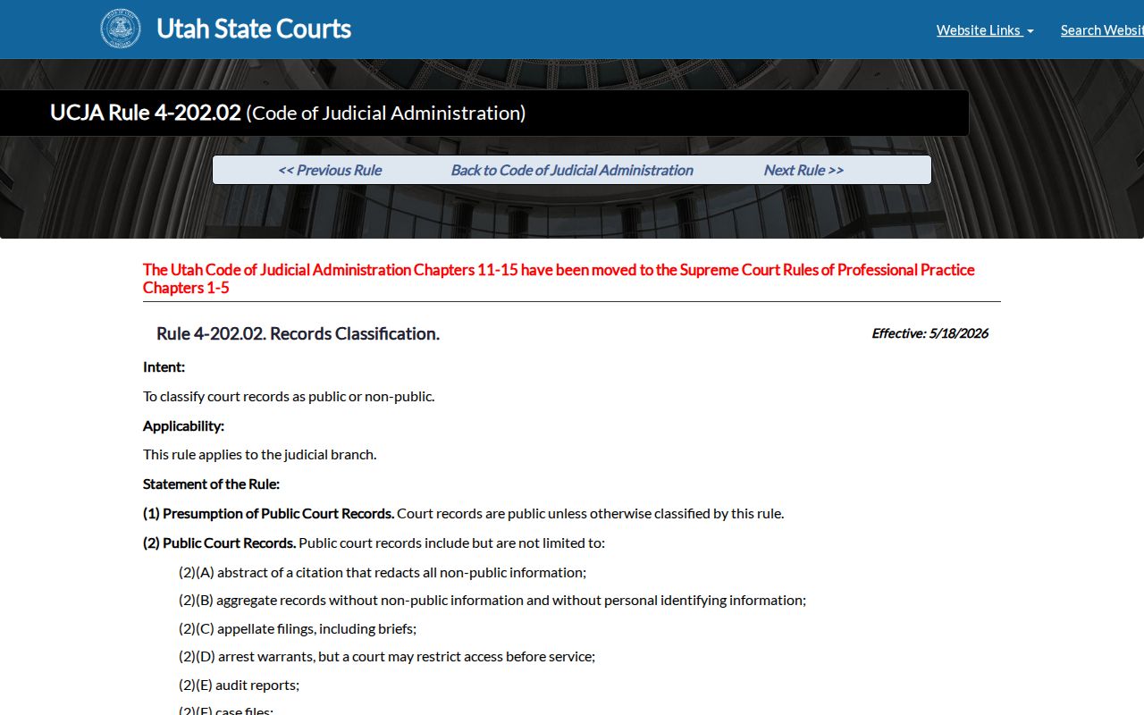 Salt Lake County court records public private and sealed classifications