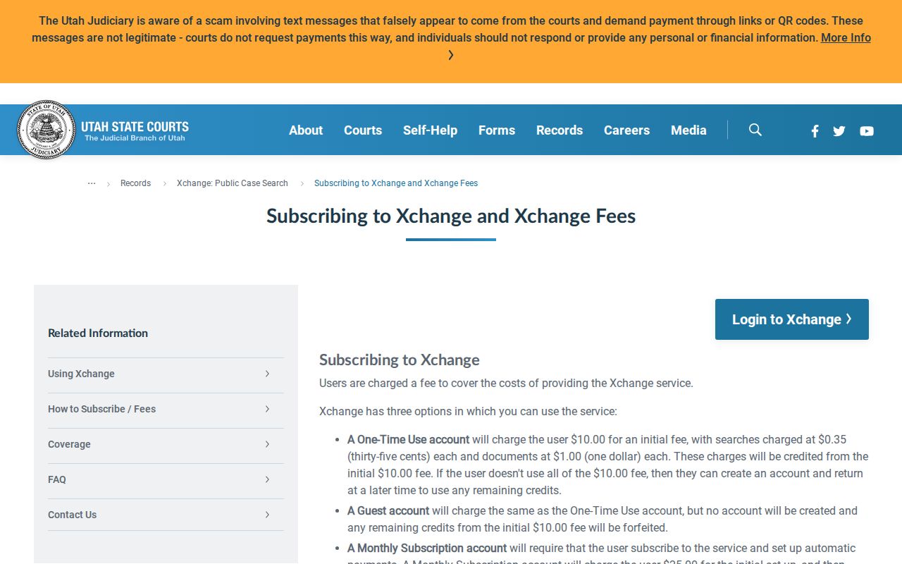 Salt Lake County court docket Xchange guest and subscription fees